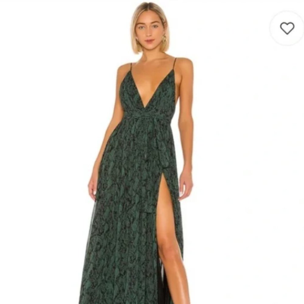 Michael Costello X REVOLVE Gillian Gown in a green snake print. Size Small